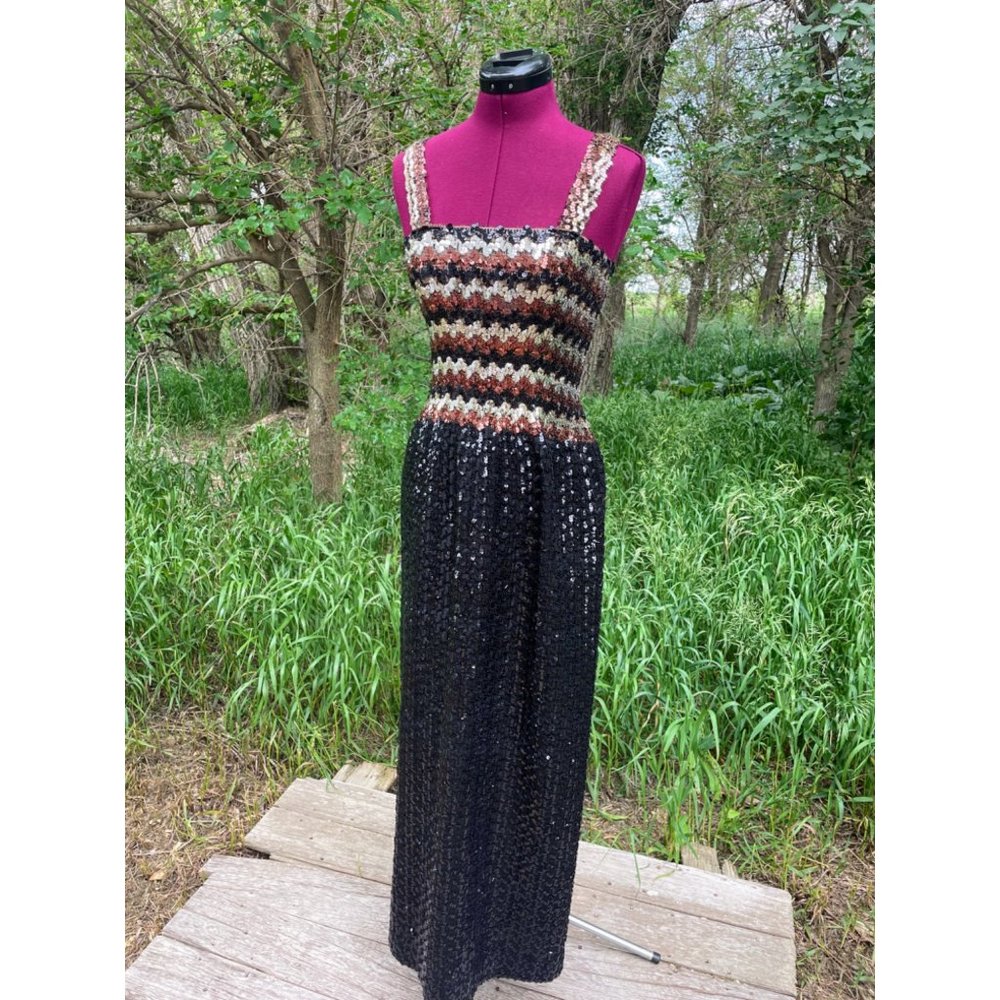 Vintage 1960s Knit Sequin Wiggle Evening Dress MOD - Picture 14 of 16